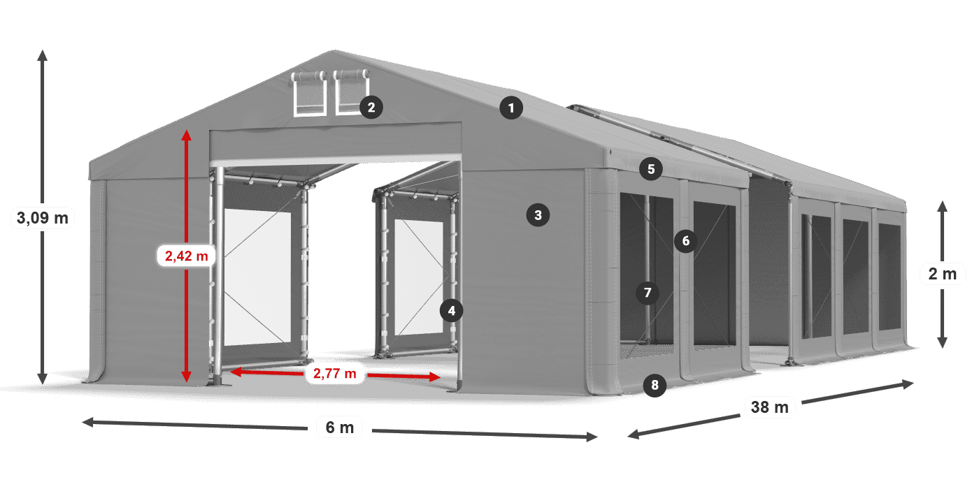 Strecha: MS 580 PVC Steny: MS 580 PVC 2 m legenda