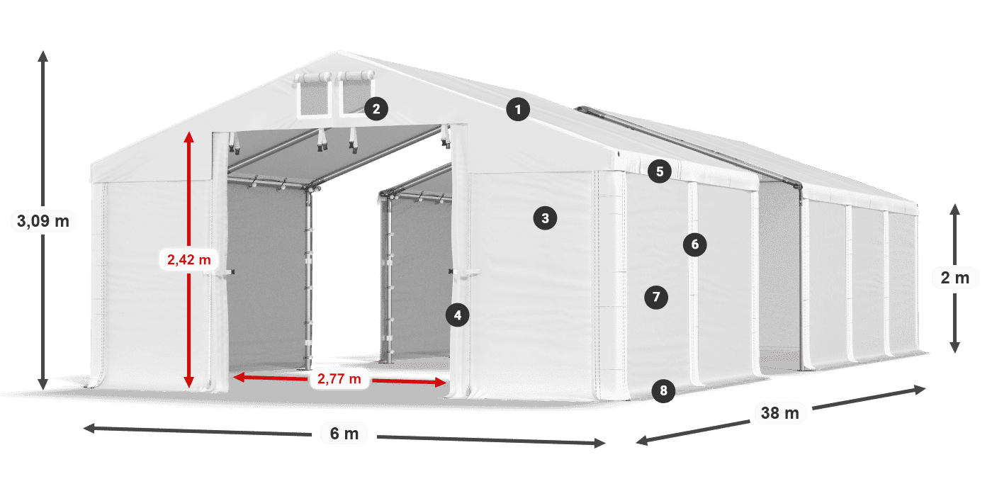 Strecha: MS 580 PVC Steny: SD 500 PVC 2 m legenda