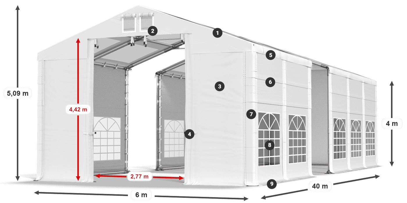 Strecha: MS T 580 PVC Steny: FR 620 PVC 4m legenda