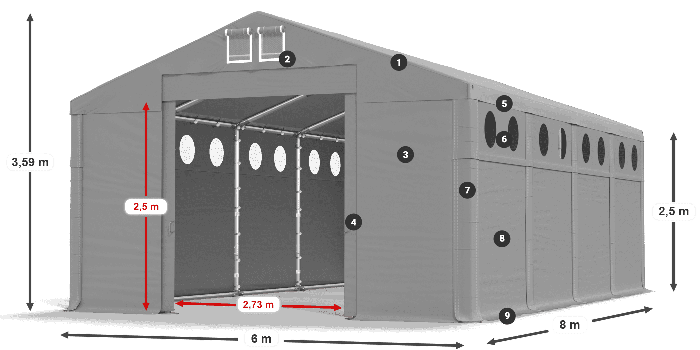 Strecha: FR 620 PVC Steny: MS O 580 PVC 2,5 m legenda
