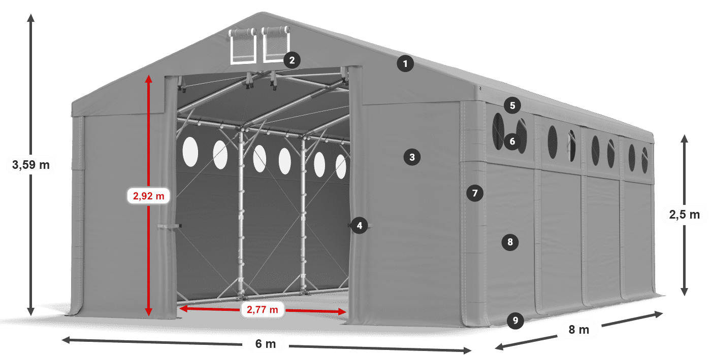 Strecha: FR 620 PVC Steny: SD O 500 PVC 2,5 m legenda