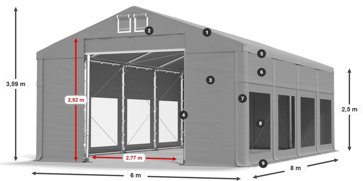 Strecha: MS 580 PVC Steny: MS 580 PVC 2,5 m legenda