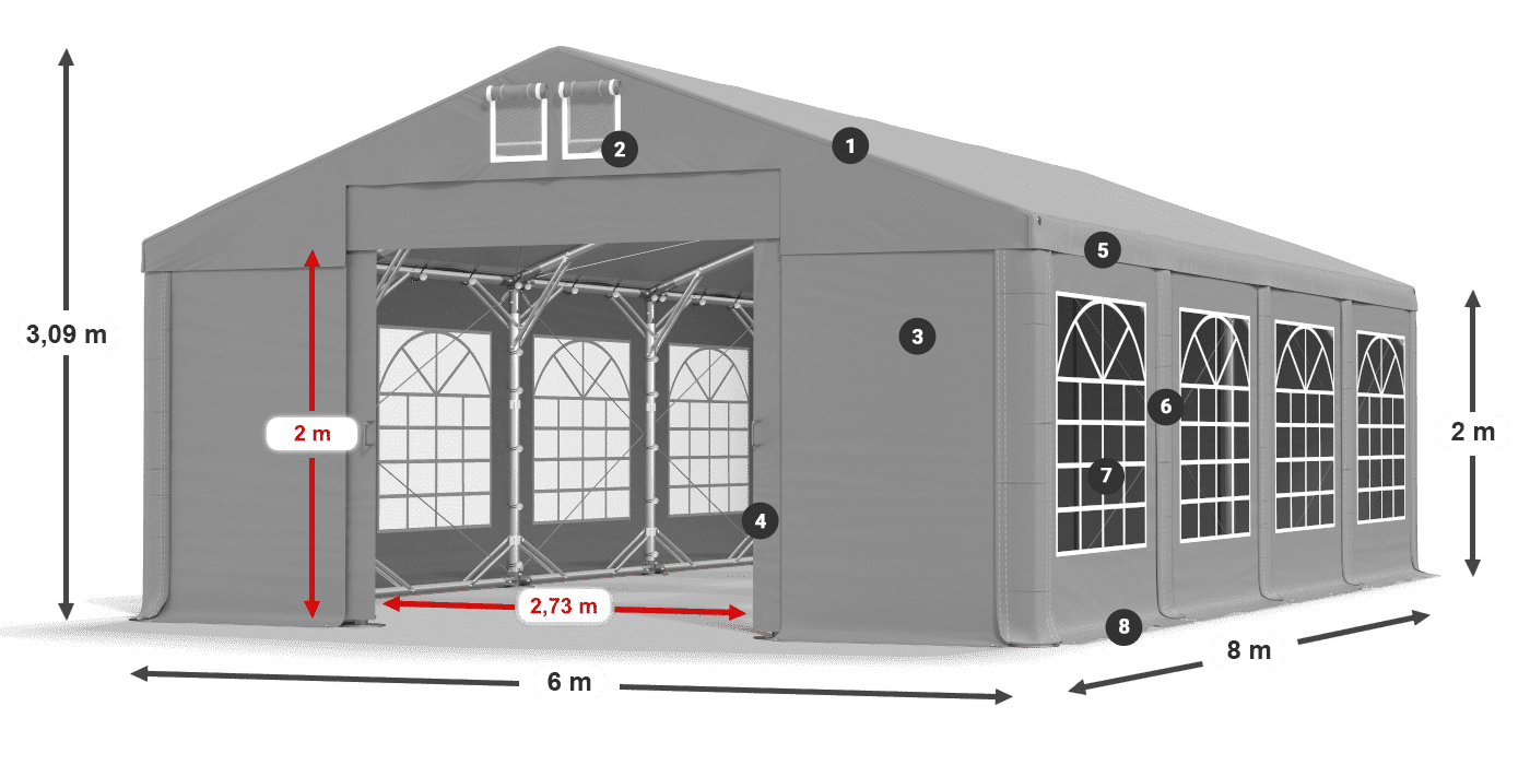 Strecha: FR 620 PVC Steny: SD 500 PVC 2 m legenda