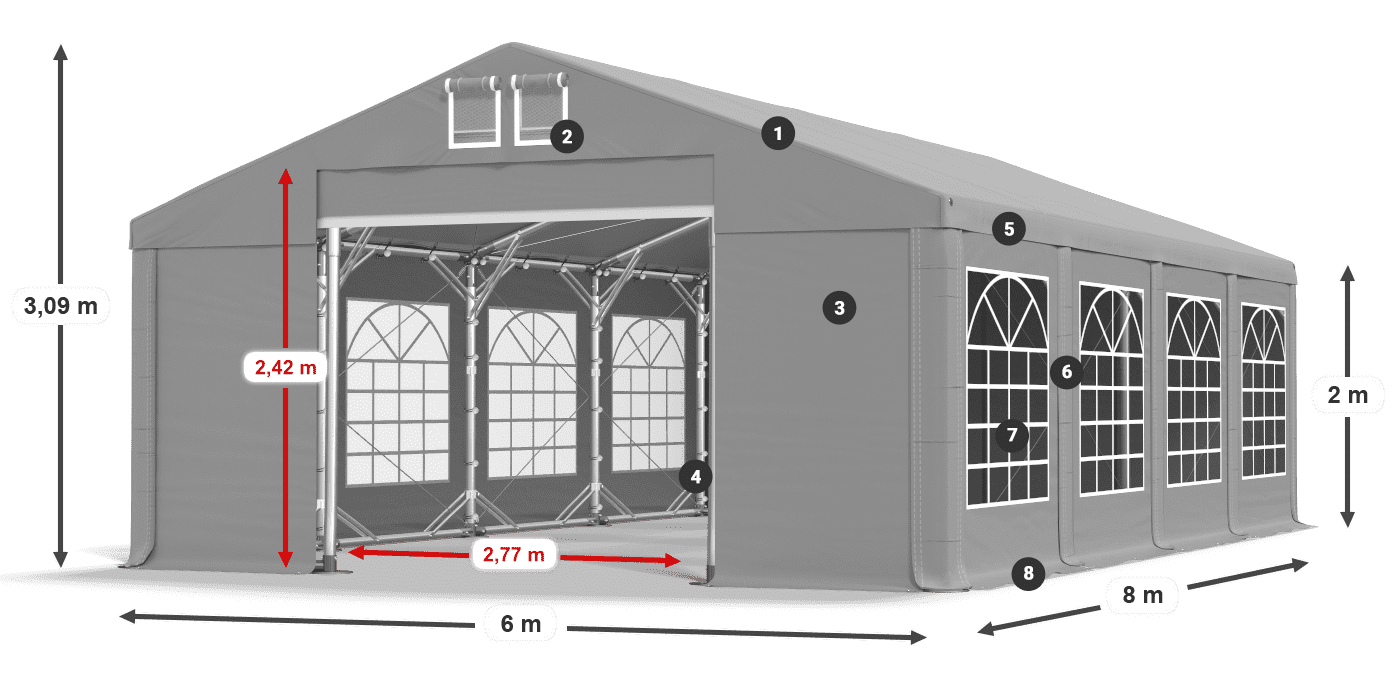 Strecha: FR 620 PVC Steny: SD 500 PVC 2 m legenda