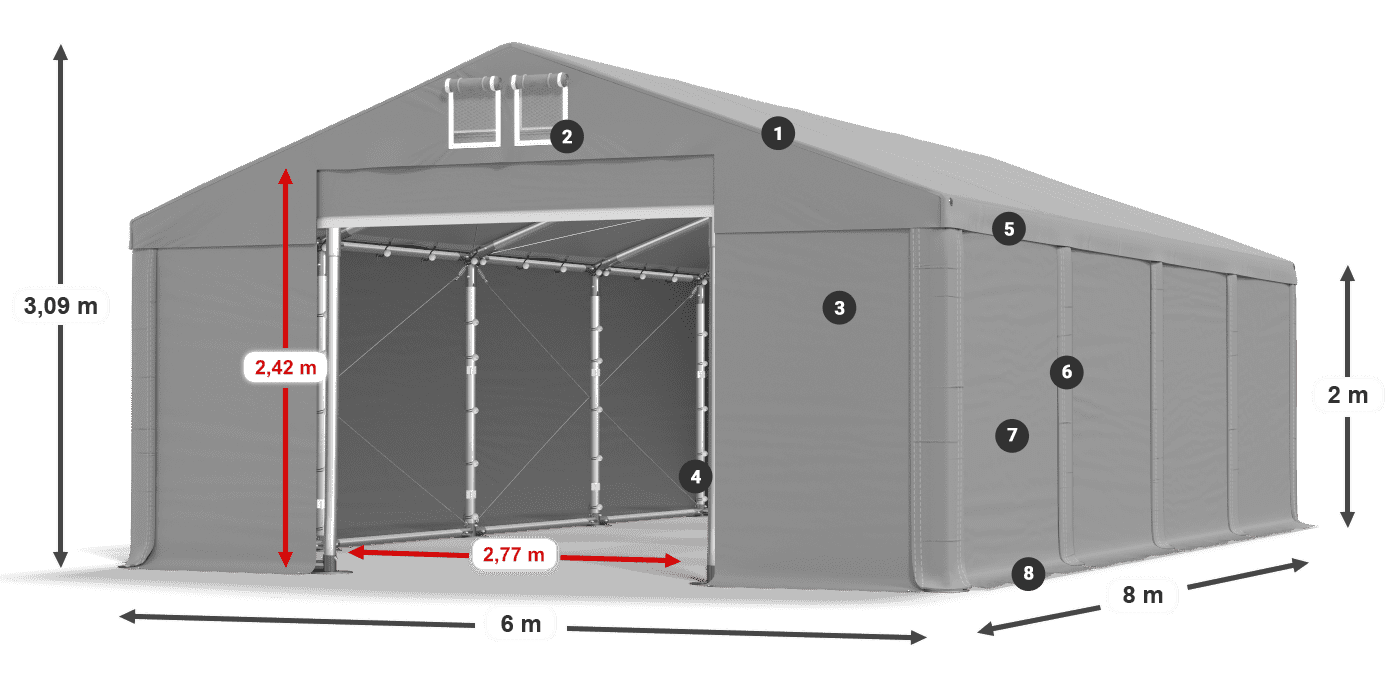 Strecha: FR 620 PVC Steny: SD 500 PVC 2 m legenda