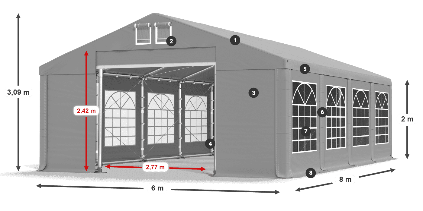 Strecha: FR 620 PVC Steny: SD 500 PVC 2 m legenda