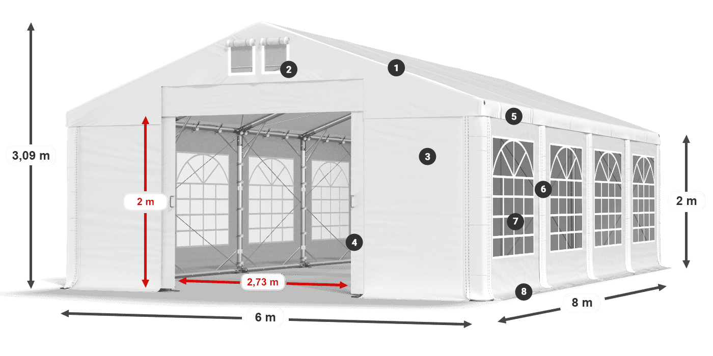 Strecha: MS 580 PVC Steny: FR 620 PVC 2m legenda