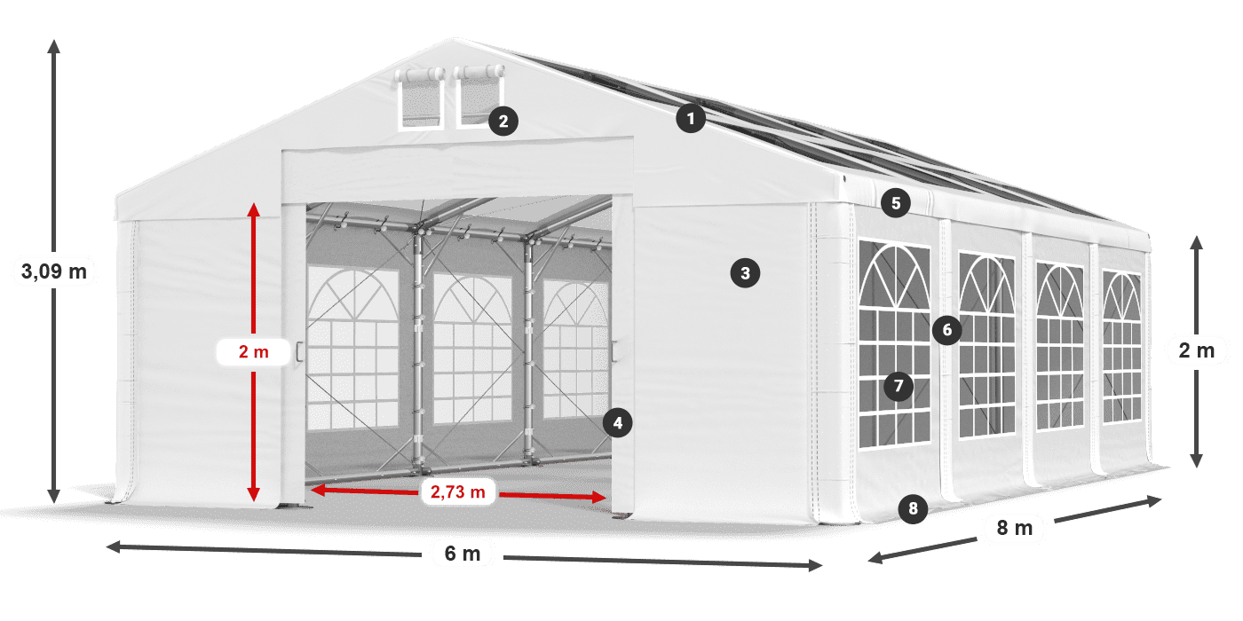 Strecha: MS T 580 PVC Steny: FR 620 PVC 2m legenda