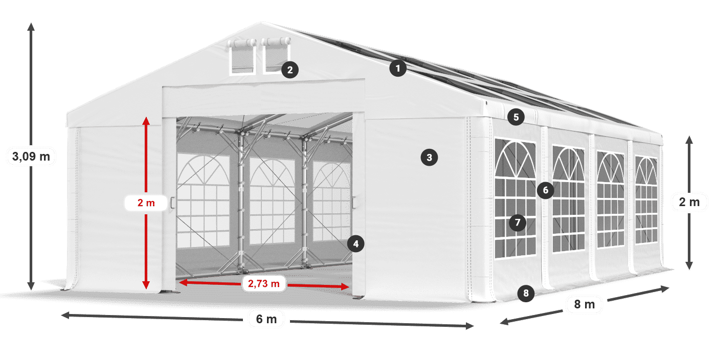 Strecha: MS T 580 PVC Steny: FR 620 PVC 2m legenda