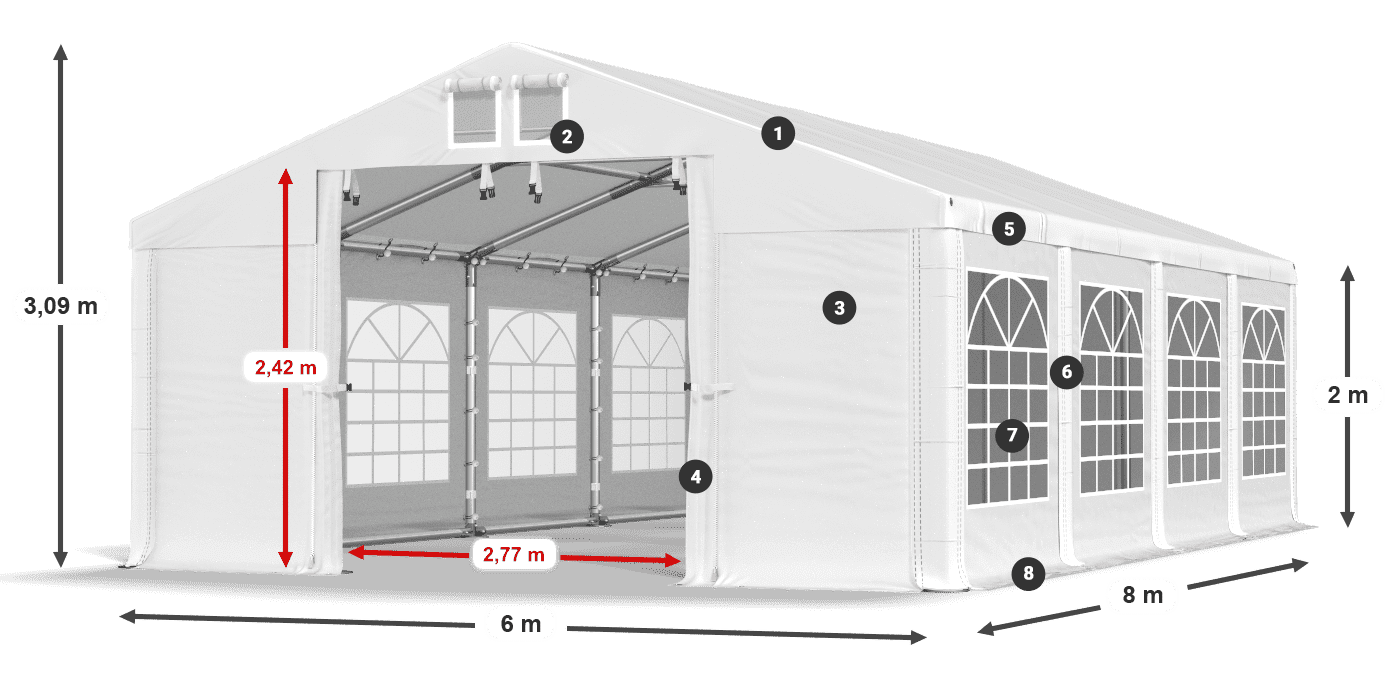 Strecha: MS 580 PVC Steny: FR 620 PVC 2m legenda