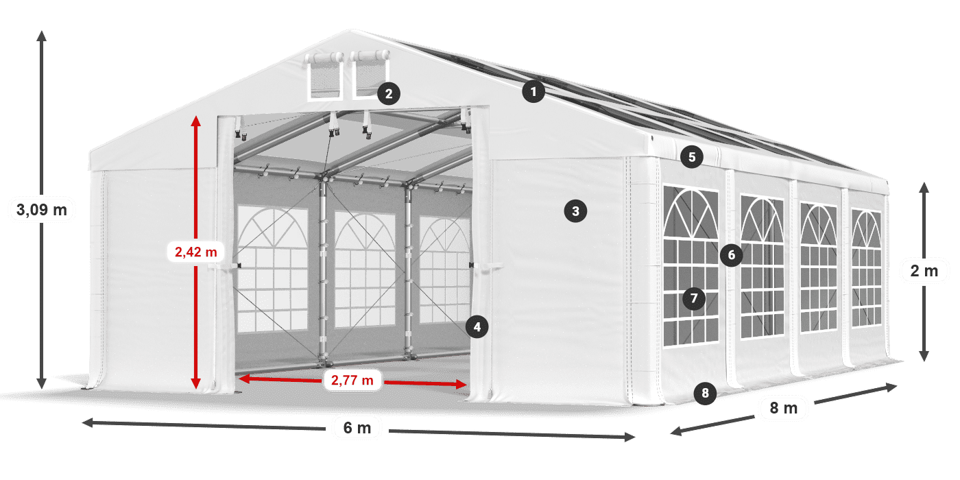 Strecha: MS T 580 PVC Steny: FR 620 PVC 2m legenda