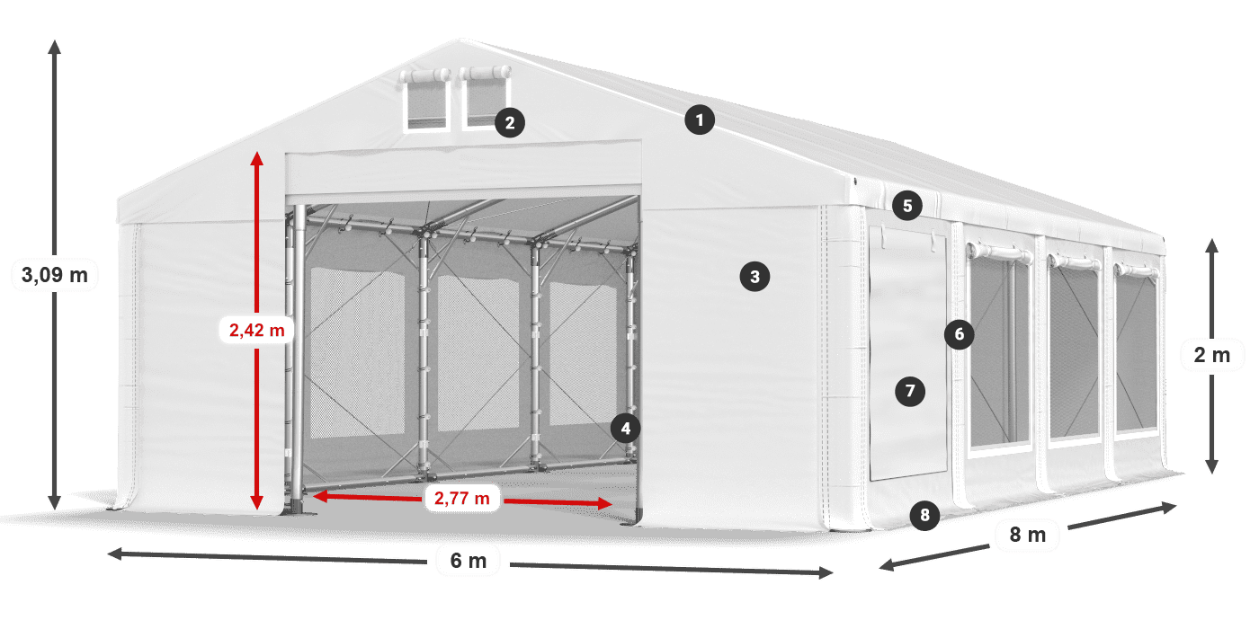 Strecha: MS 580 PVC Steny: SD M 500 PVC 2 m legenda