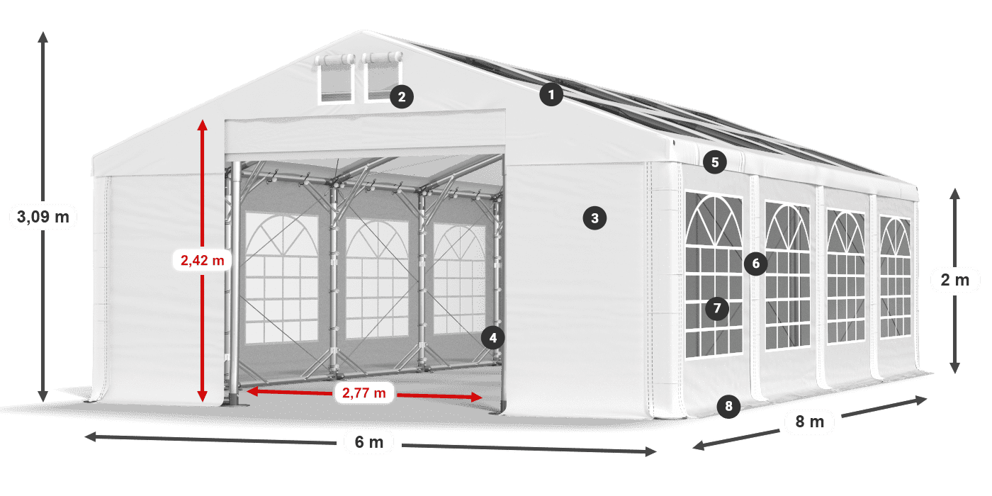 Strecha: MS 580 PVC Steny: SD 500 PVC 2 m legenda