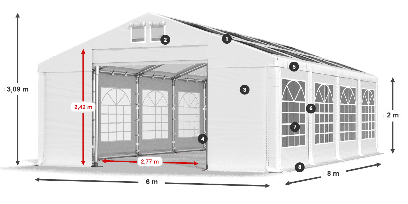 Strecha: MS 580 PVC Steny: SD 500 PVC 2 m legenda