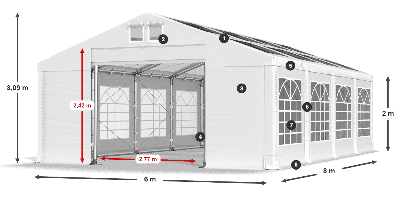 Strecha: MS 580 PVC Steny: SD 500 PVC 2 m legenda
