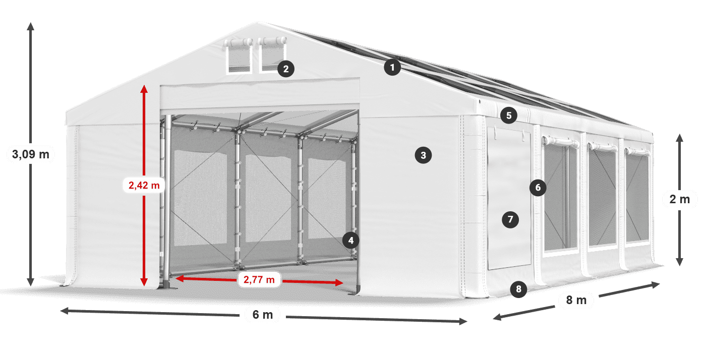 Strecha: MS T 580 PVC Steny: SDM 500 PVC 2m legenda