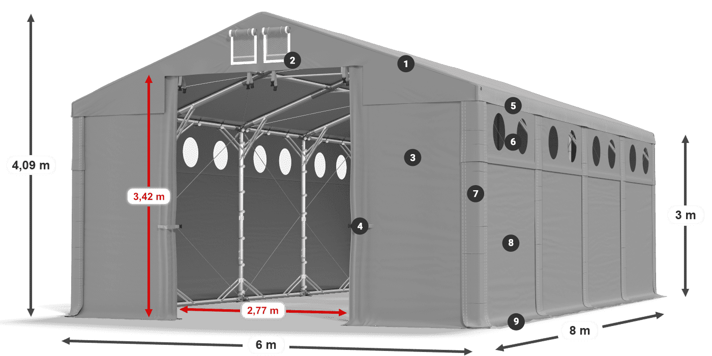 Strecha: FR 620 PVC Steny: MS O 580 PVC 3m legenda