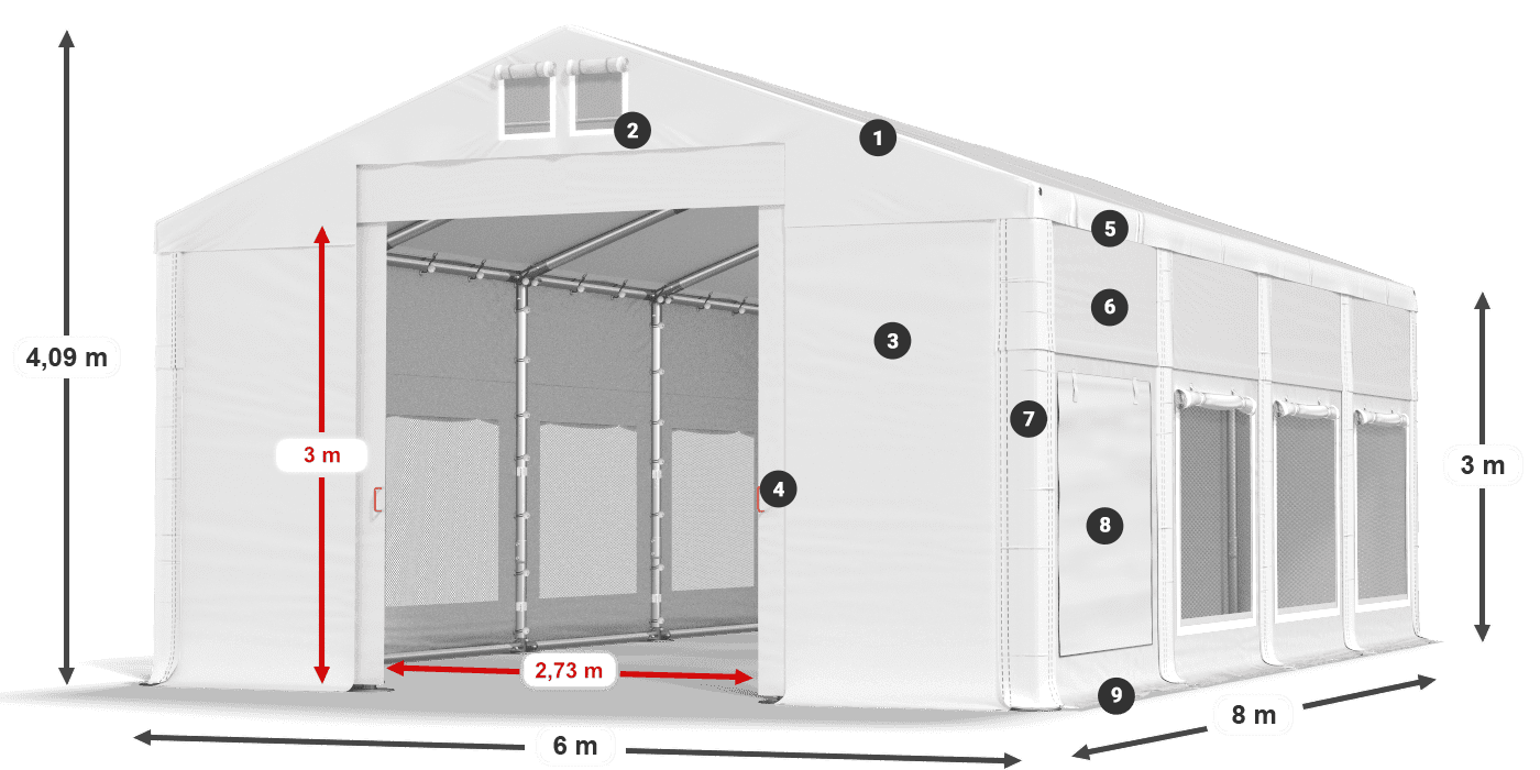Strecha: FR 620 PVC Steny: SD 500 PVC 3m legenda