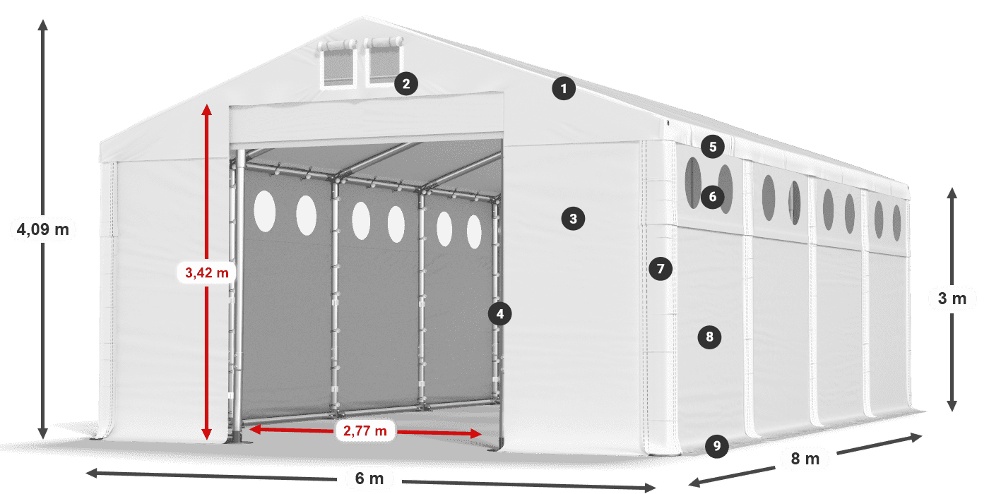 Strecha: MS 580 PVC Steny: FR O 620 PVC 3m legenda