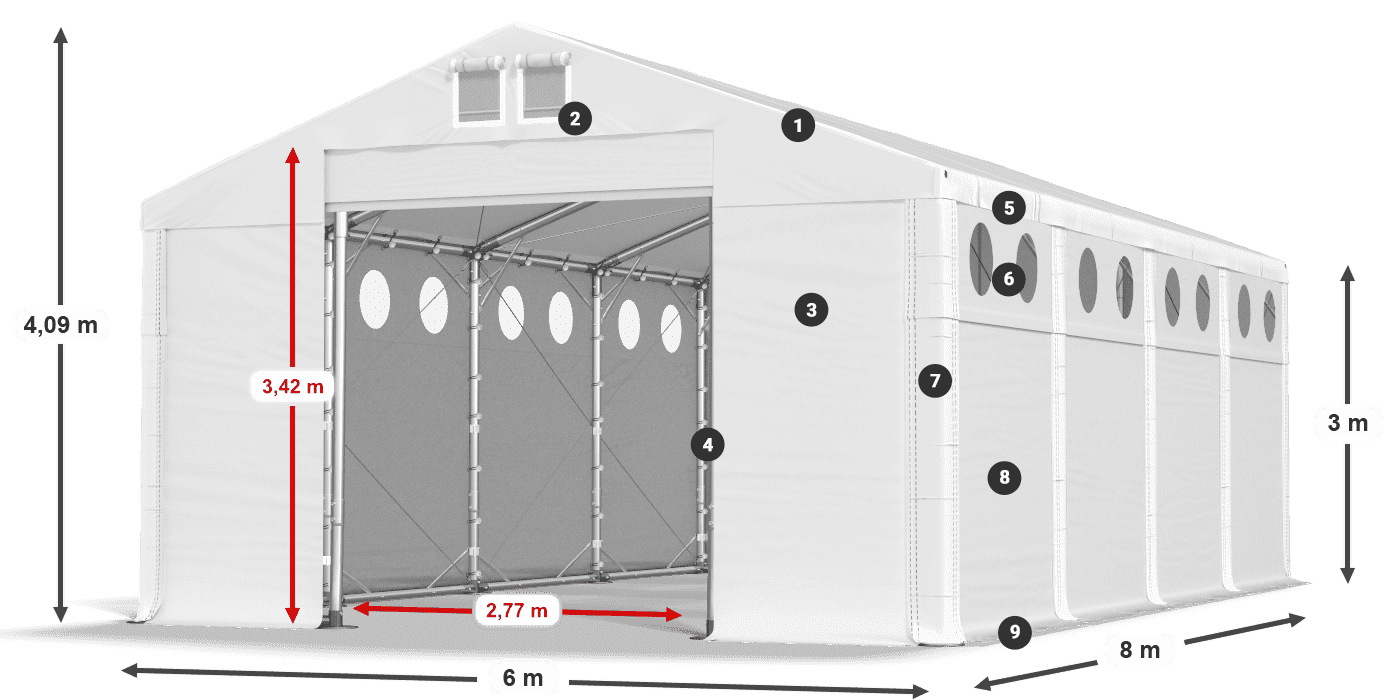 Strecha: MS 580 PVC Steny: SD O 500 PVC 3m legenda