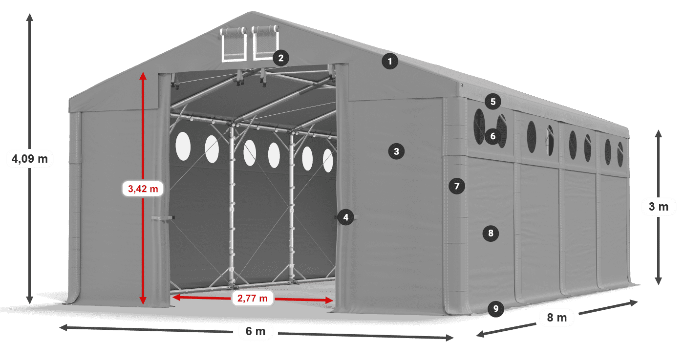 Strecha: SD 560 PVC Steny: MS O 580 PVC legenda 3m
