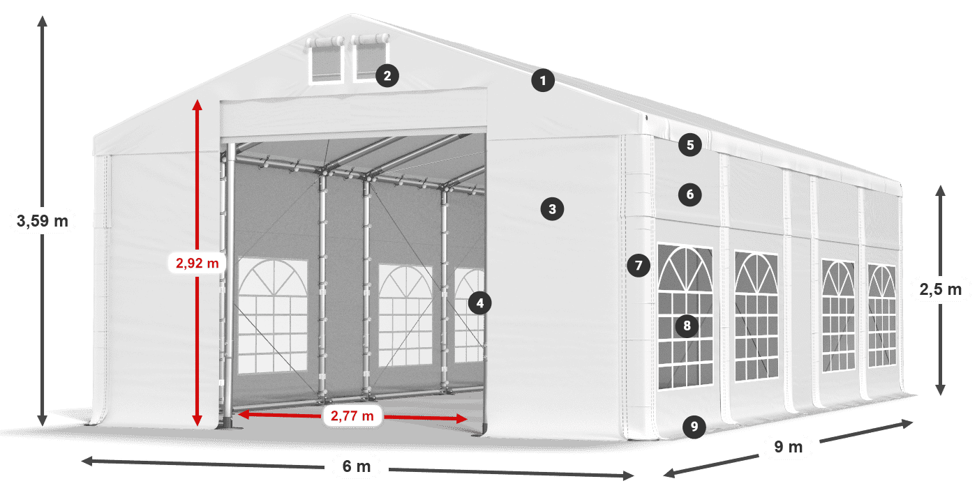 Strecha: MS 580 PVC Steny: FR 620 PVC 2,5 m legenda