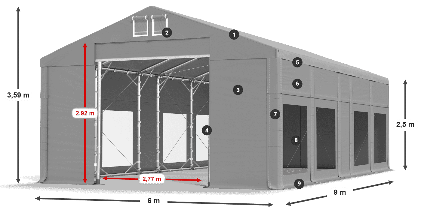 Strecha: MS 580 PVC Steny: MS 580 PVC 2,5 m legenda