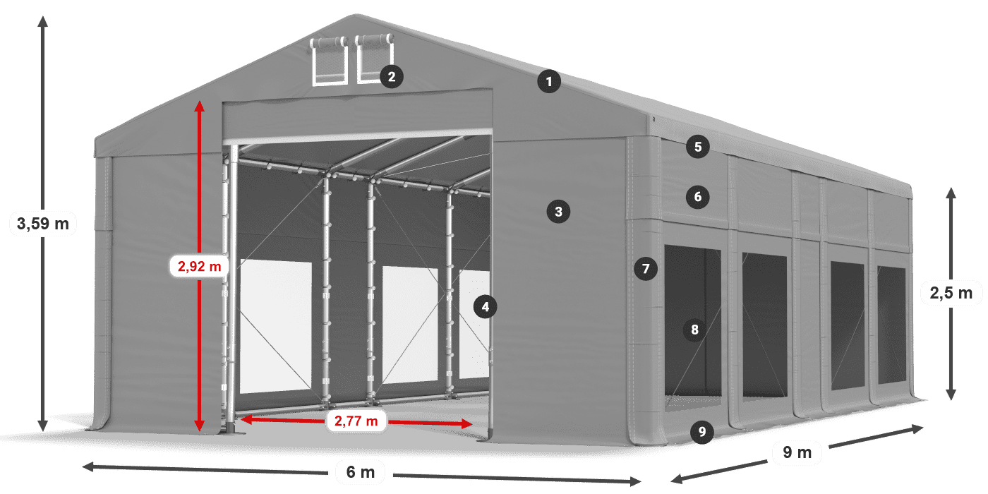Strecha: MS 580 PVC Steny: MS 580 PVC 2,5 m legenda
