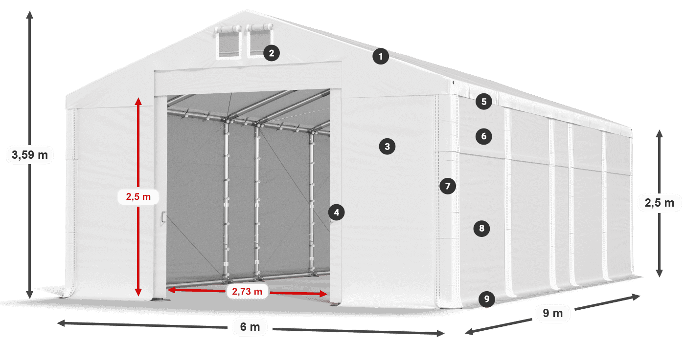 Strecha: MS 580 PVC Steny: SD 500 PVC 2,5 m legenda
