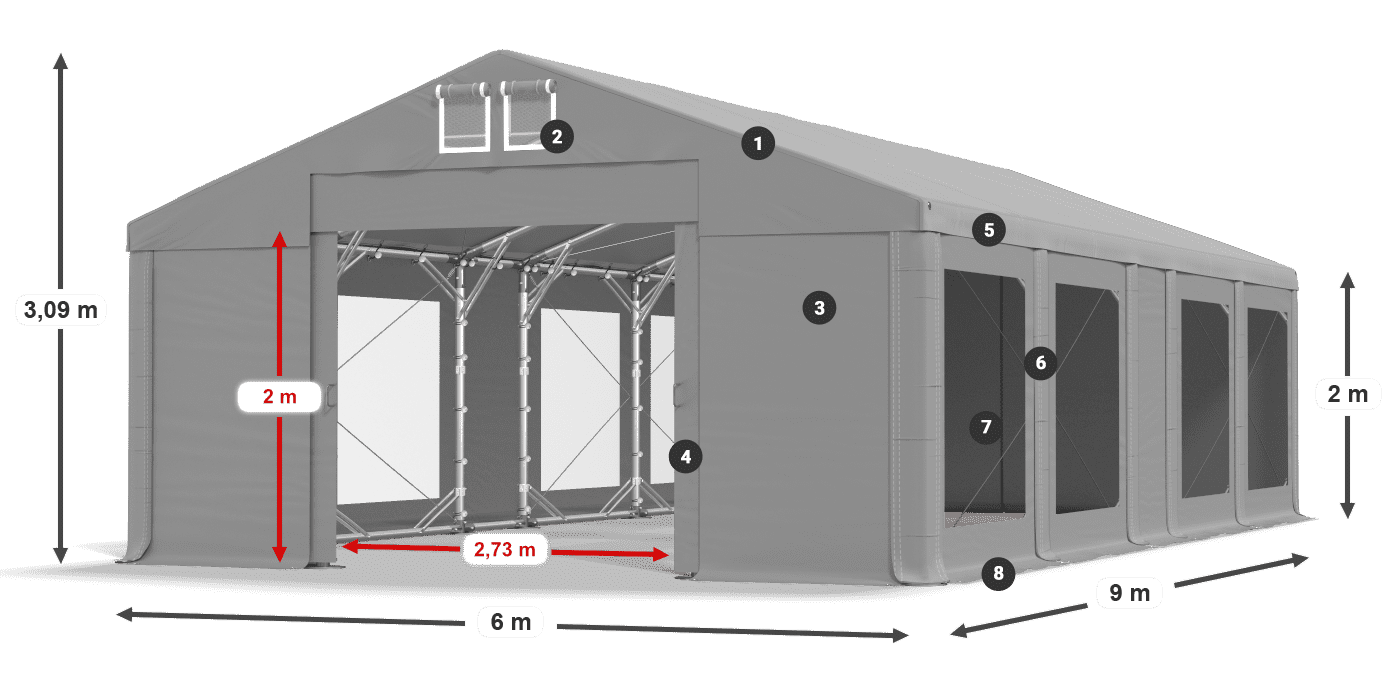Strecha: FR 620 PVC Steny: MS 580 PVC 2 m legenda