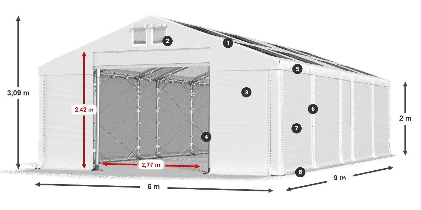 Strecha: MS T 580 PVC Steny: FR 620 PVC 2m legenda