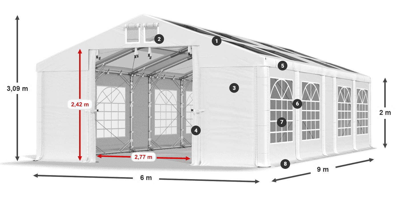 Strecha: MS T 580 PVC Steny: FR 620 PVC 2m legenda
