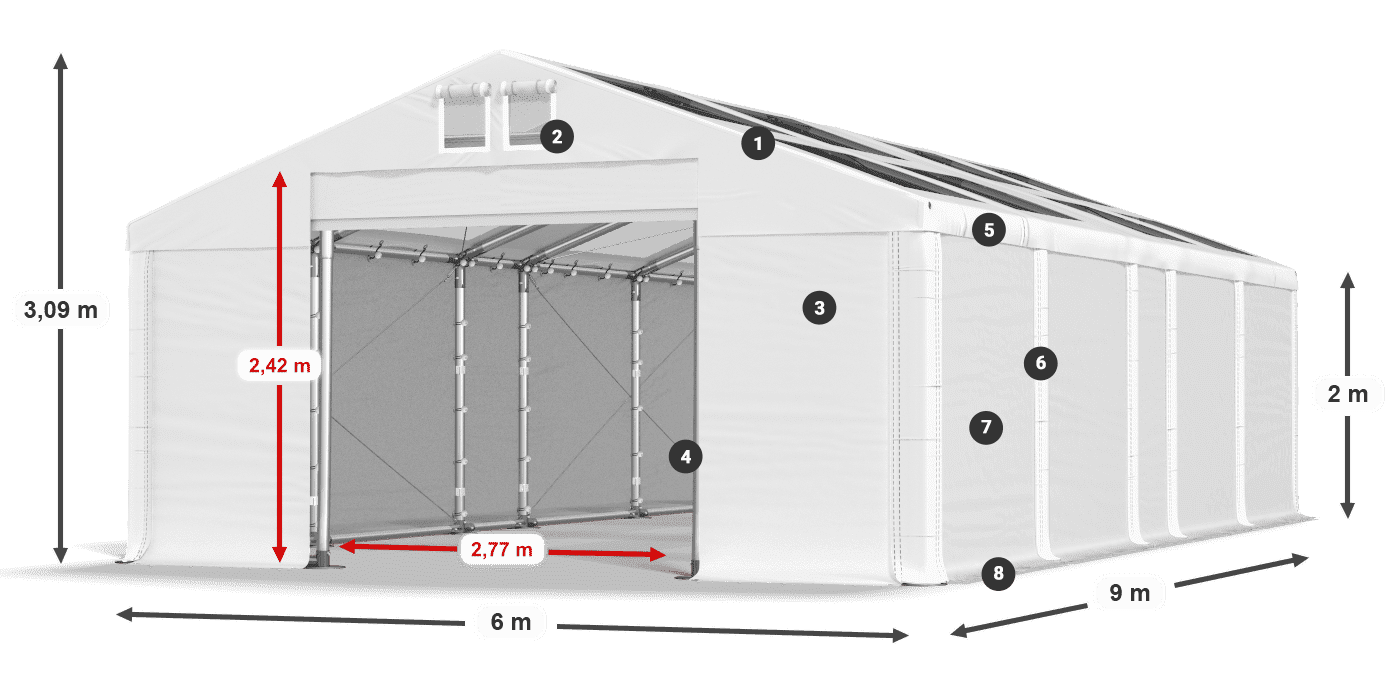 Strecha: MS T 580 PVC Steny: FR 620 PVC 2m legenda