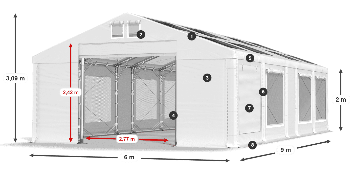 Strecha: MS T 580 PVC Steny: SDM 500 PVC 2m legenda