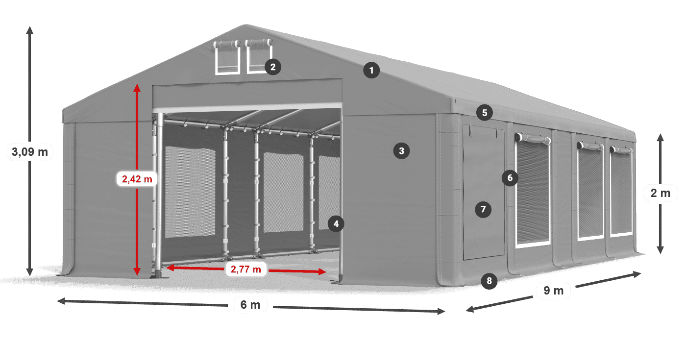 Strecha: MS 580 PVC Steny: SD M 500 PVC 2 m legenda