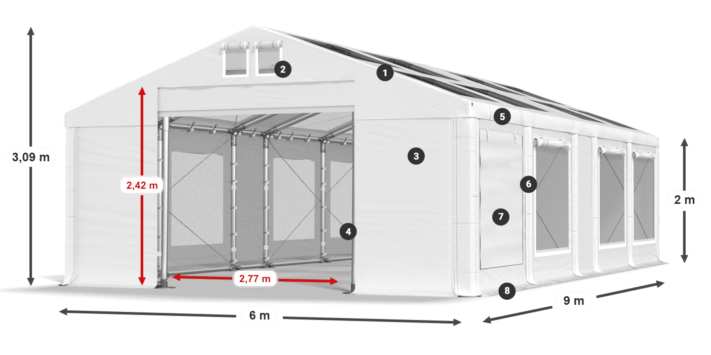 Strecha: MS T 580 PVC Steny: SDM 500 PVC 2m legenda