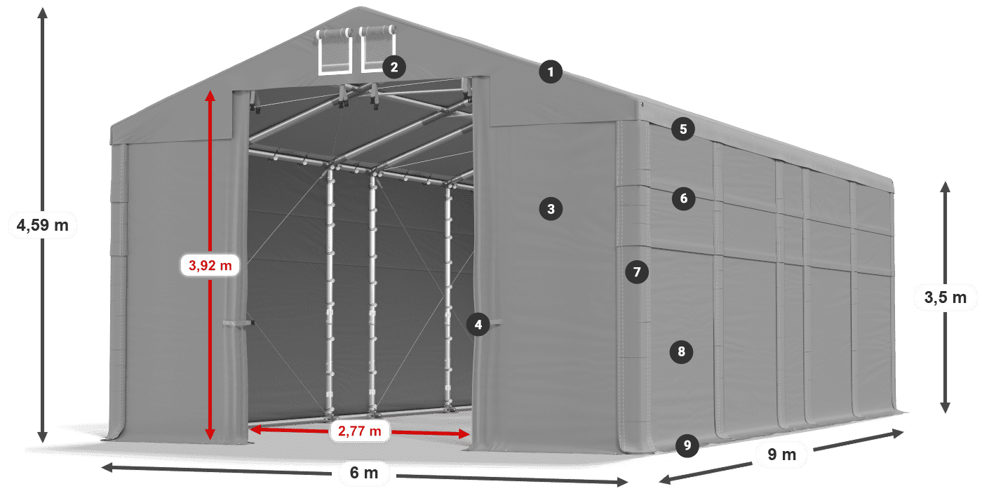 Strecha: FR 620 PVC Steny: MS 580 PVC 3,5 m legenda