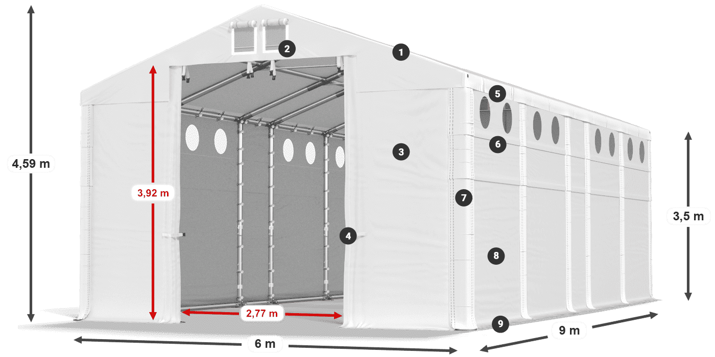 Strecha: FR 620 PVC Steny: SD O 500 PVC 3,5 m legenda