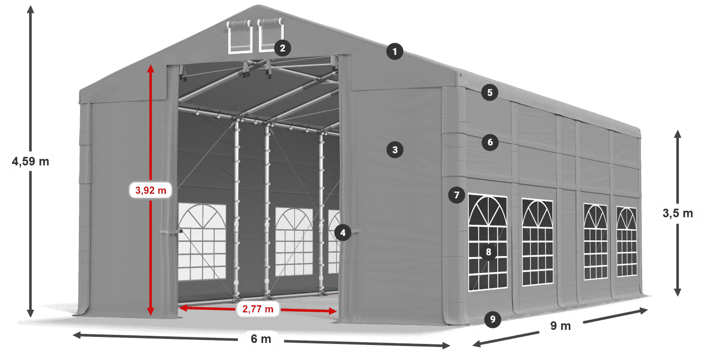 Strecha: FR 620 PVC Steny: SD 500 PVC 3,5 m legenda