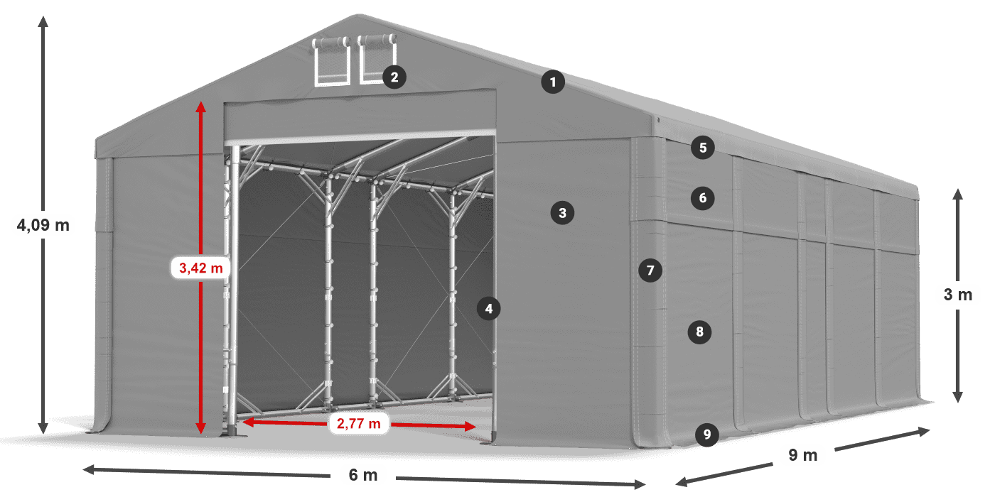 Strecha: MS 580 PVC Steny: SD 500 PVC 3m legenda