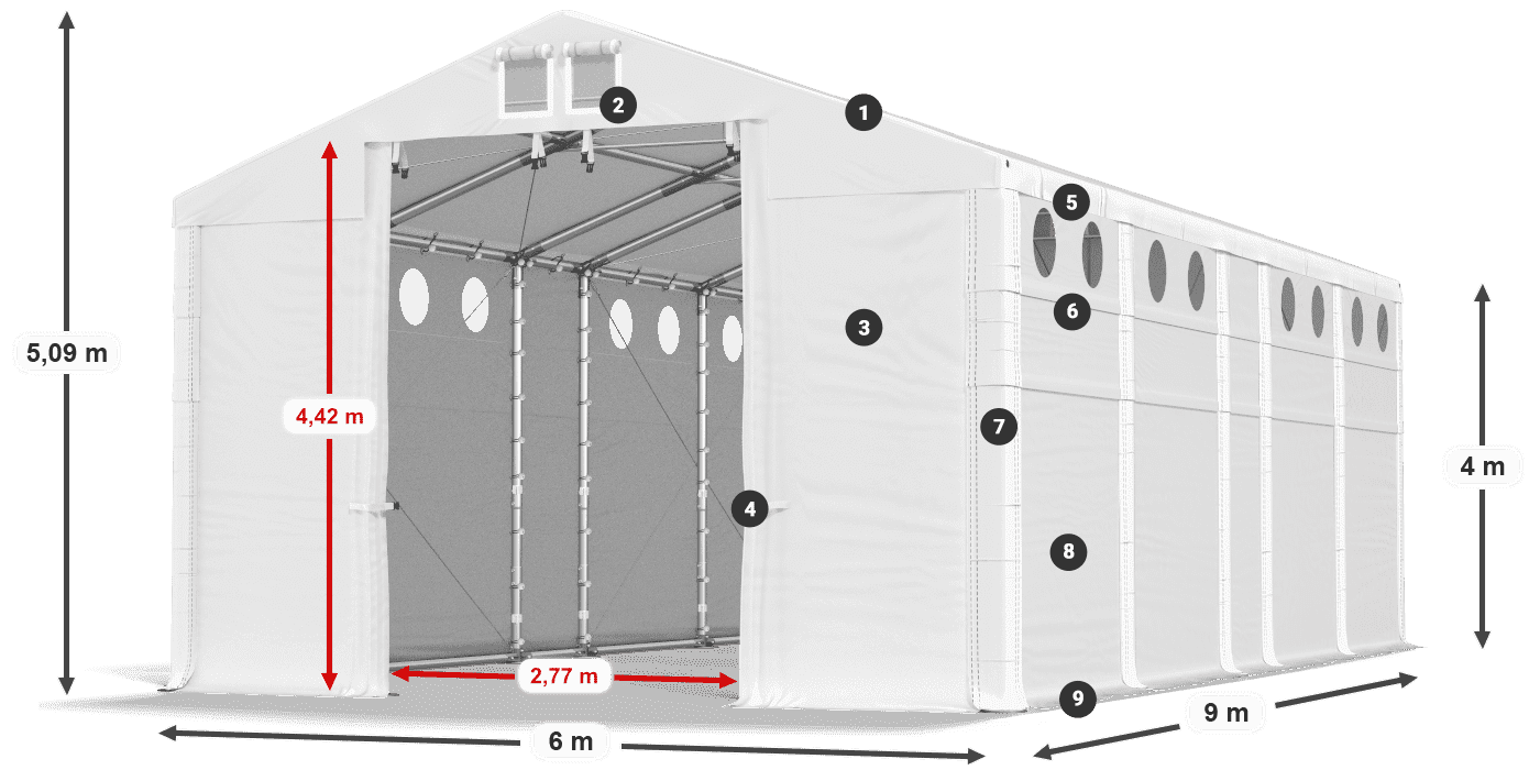 Strecha: FR 620 PVC Steny: MS O 580 PVC 4 m legenda