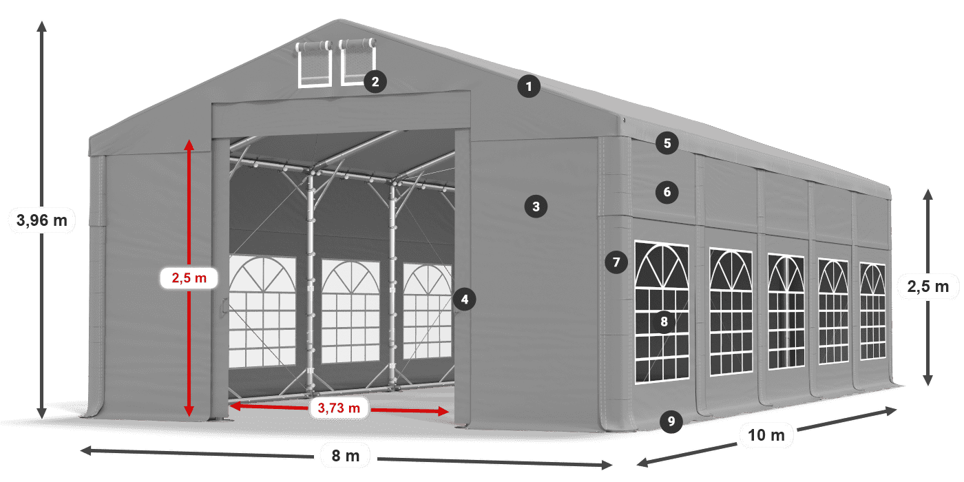 Strecha: FR 620 PVC Steny: SD 500 PVC 2,5 m legenda