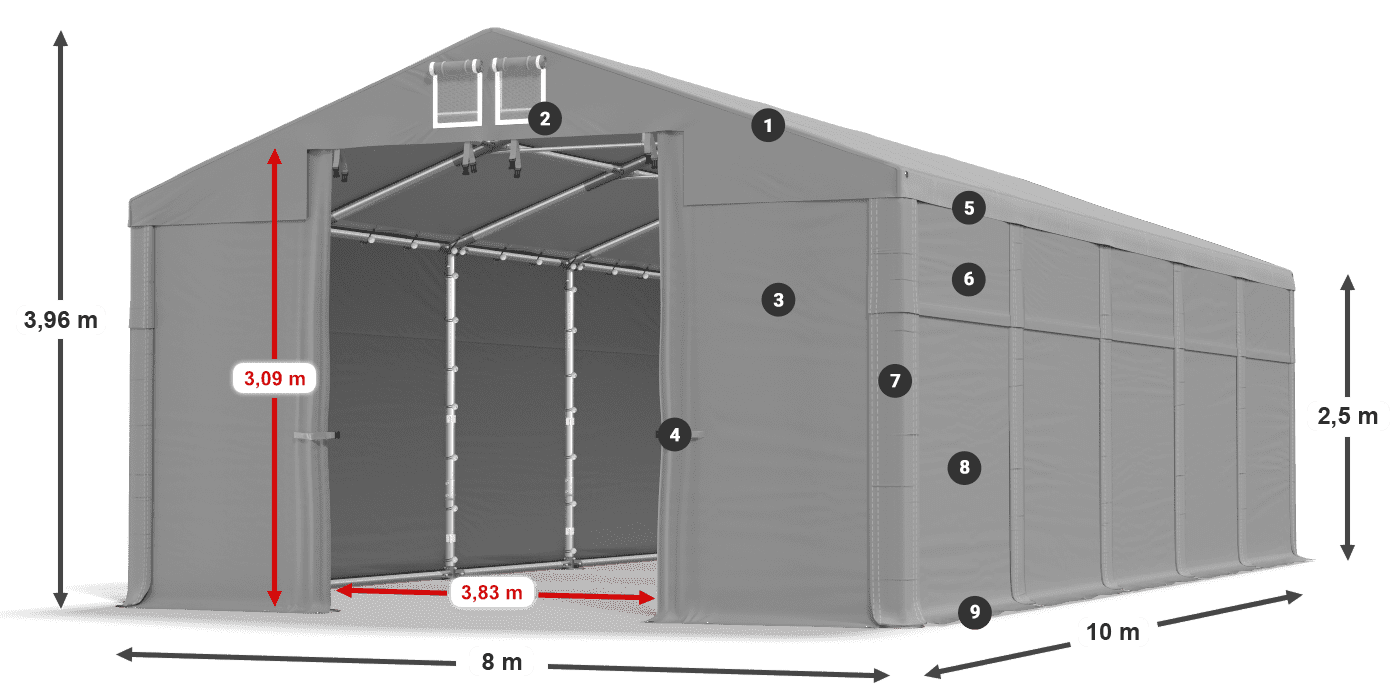 Strecha: MS 580 PVC Steny: SD 500 PVC 2,5 m legenda