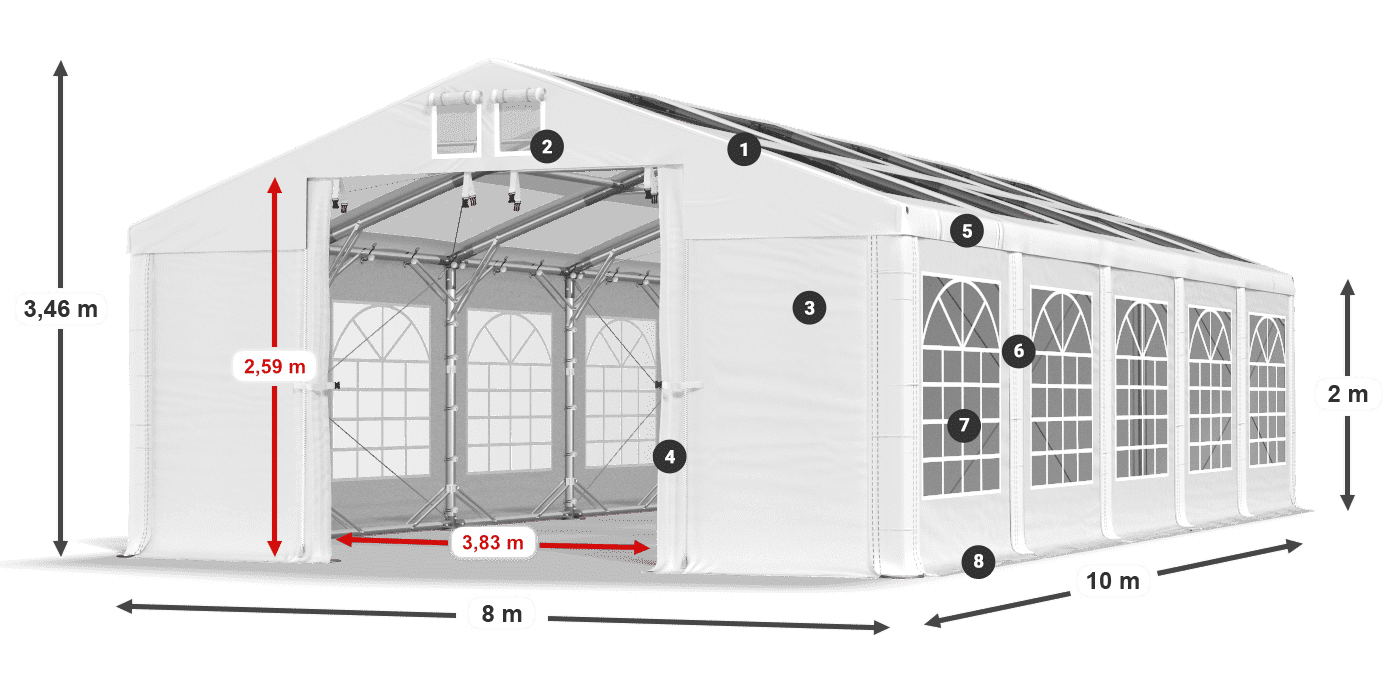 Strecha: MS T 580 PVC Steny: FR 620 PVC 2m legenda