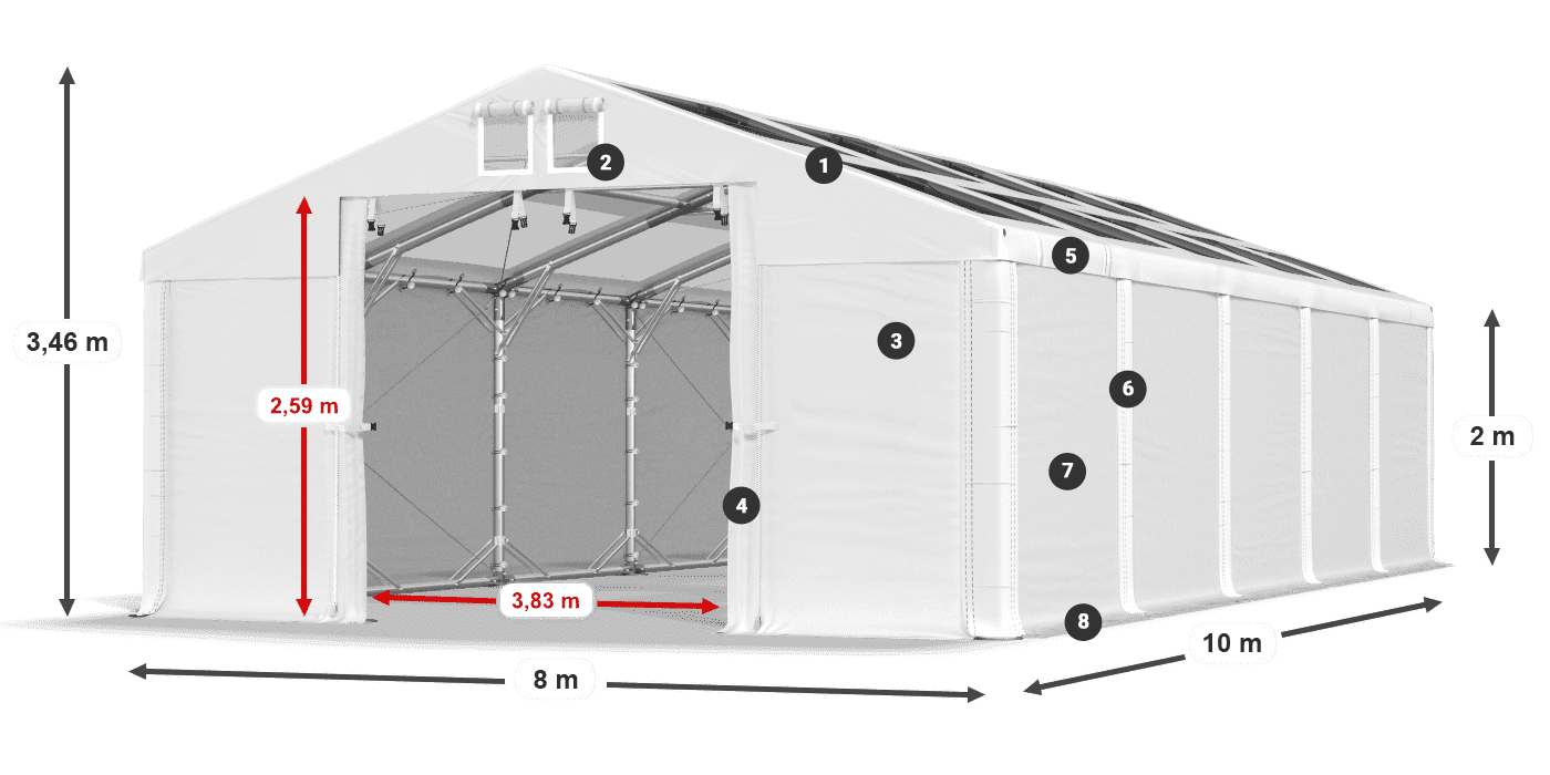 Strecha: MS T 580 PVC Steny: SD 500 PVC 2 m legenda