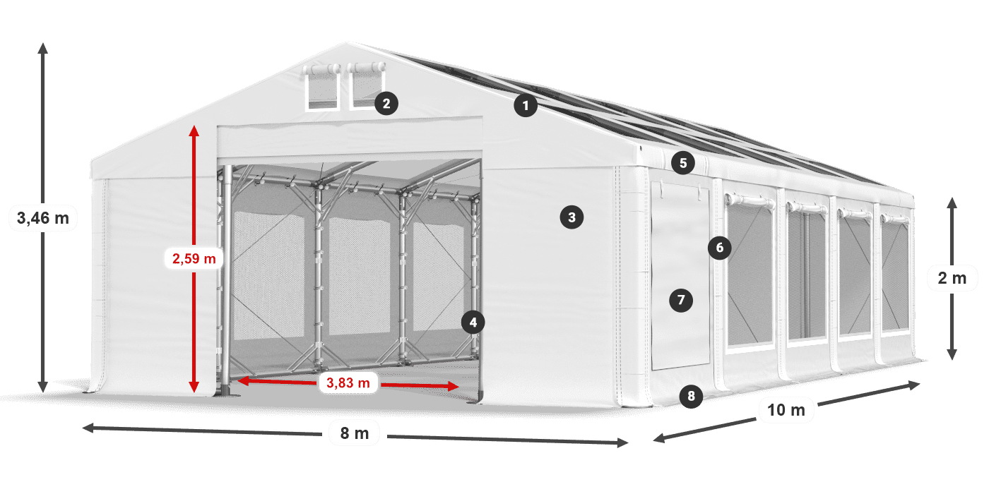 Strecha: MS T 580 PVC Steny: SDM 500 PVC 2m legenda
