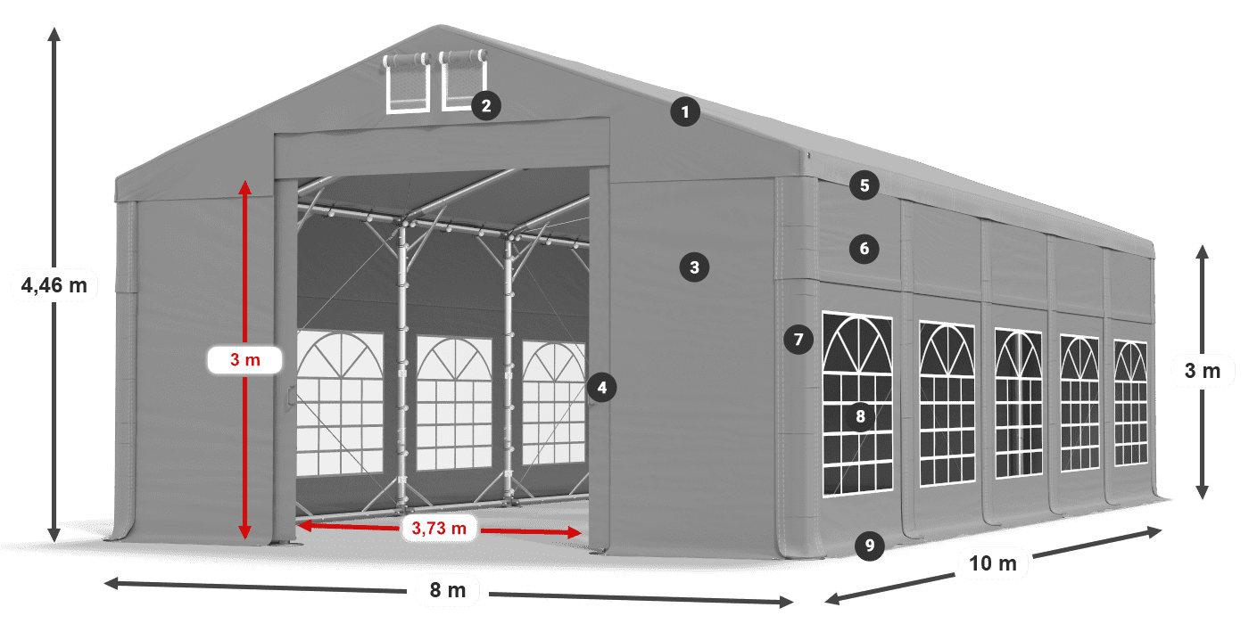 Strecha: FR 620 PVC Steny: SD 500 PVC 3m legenda