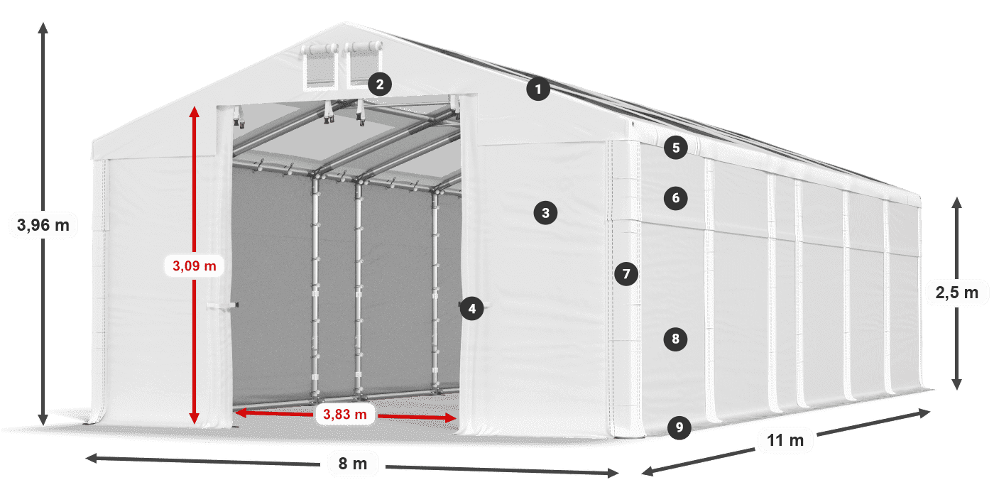 Strecha: MS T 580 PVC Steny: SD 500 PVC 2,5 m legenda