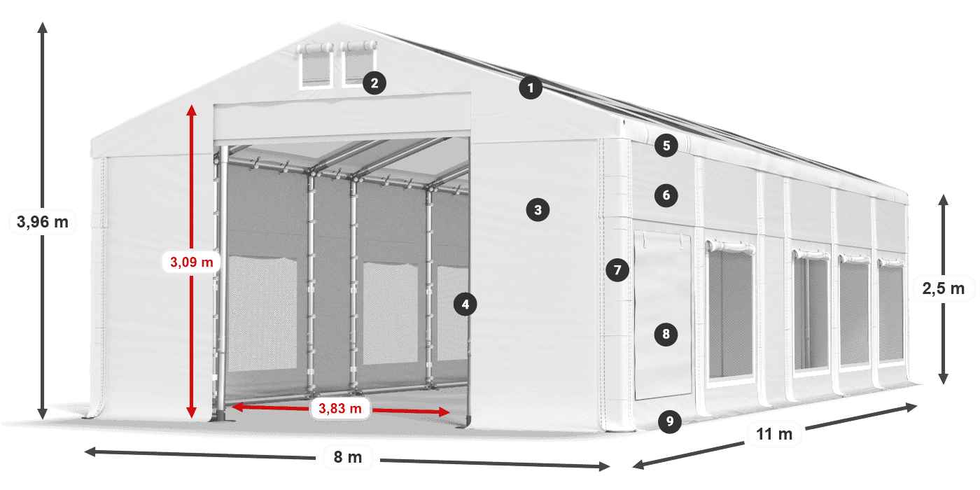 Strecha: MS T 580 PVC Steny: SD M 500 PVC 2,5 m legenda