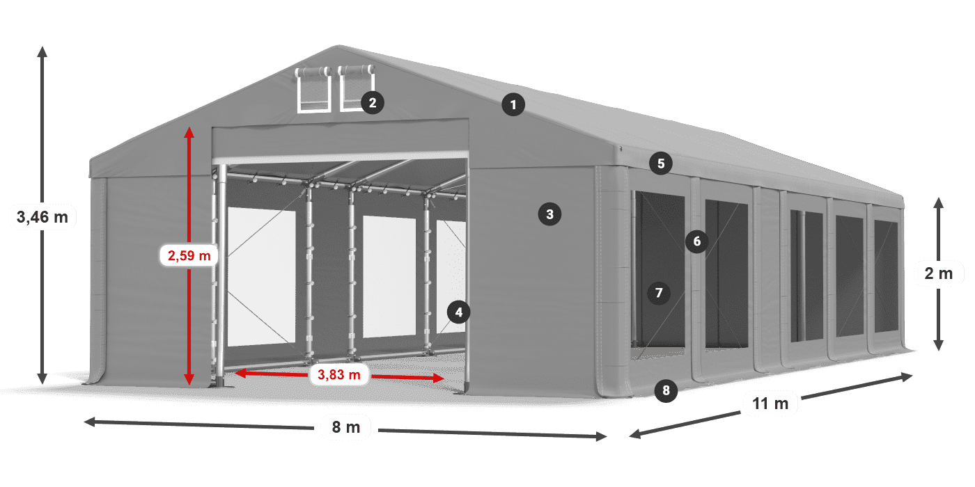 Strecha: FR 620 PVC Steny: MS 580 PVC 2 m legenda